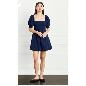NEW Hill House Nap Dress S Navy Mini Short Smocked Athena Puff Sleeve Cottage